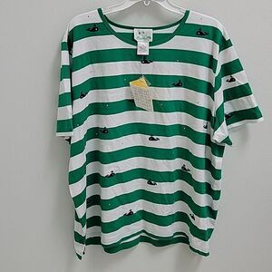 The Quacker Factory Vintage Green White Short Sleeve Whale Tee 3X NWT